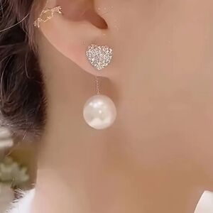 Exquisite Dual Wear Faux Pearl & Heart Shaped Rhinestone Stud Earrings. NWT